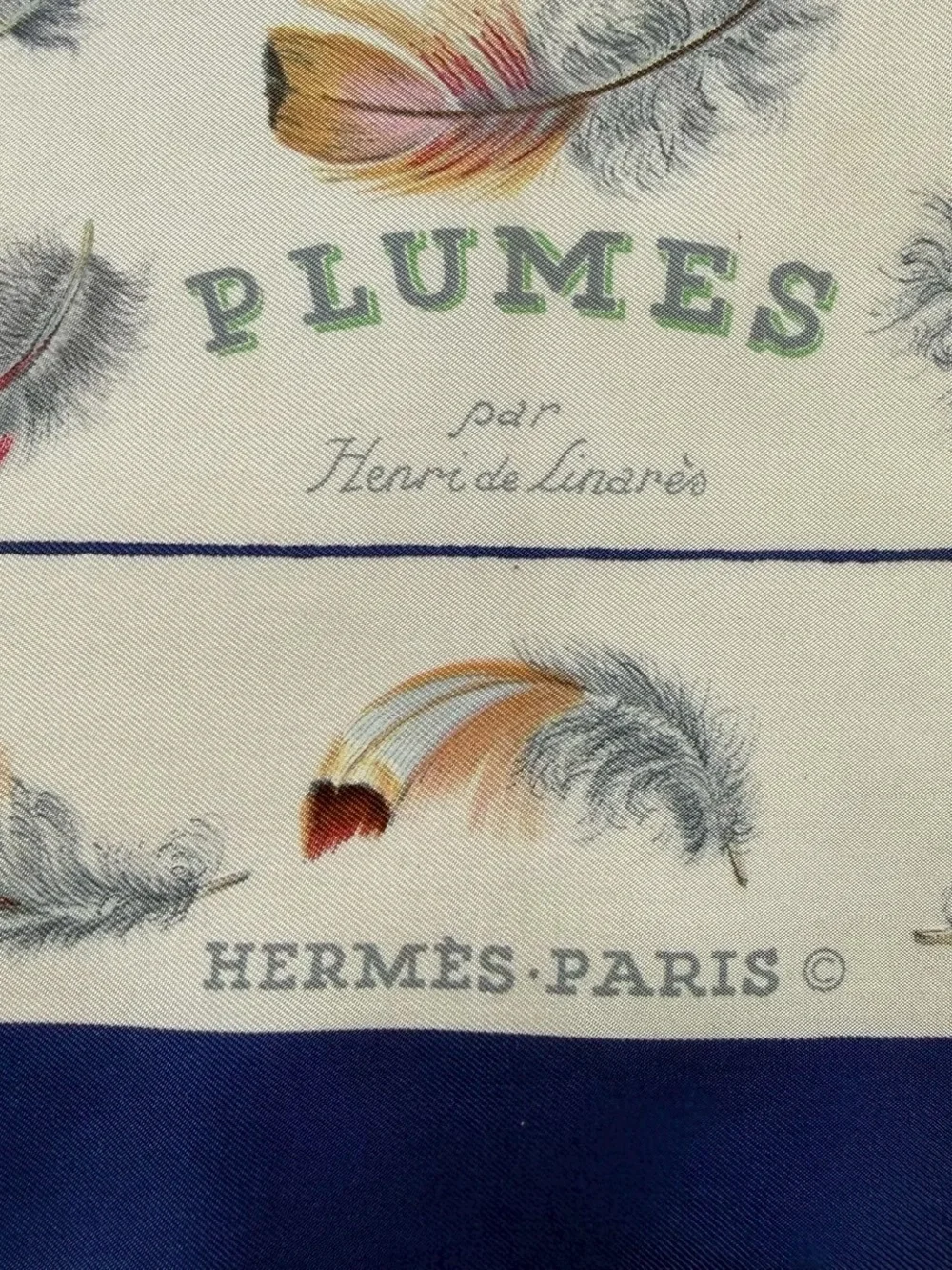 Hermes Multicolor Feather Print Silk Scarf - Blue Trim